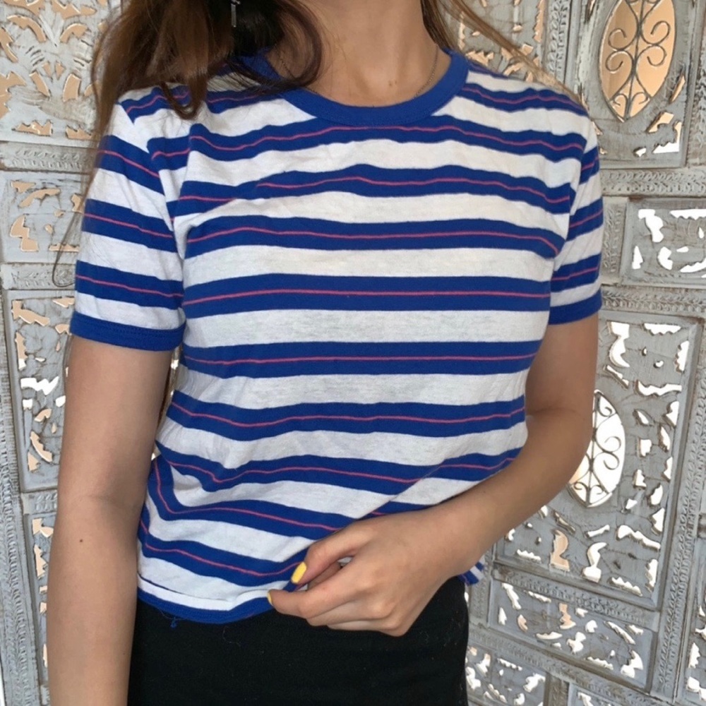 Blue Stripped Ringer Tee🍭